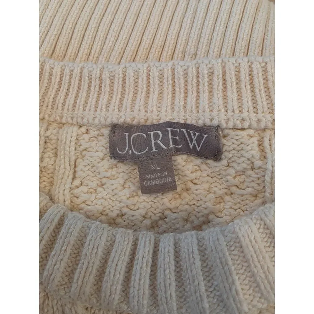J. Crew 100% Cotton Cream Cable Knit Crew Neck Sweater Size XL Fisherman